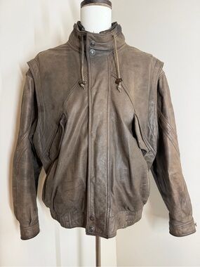 Adventure Bound Vintage ‘90’s Distressed Brown -SZ XL- Heavy Bomber Jacket Coat